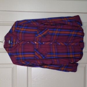 A.n.a Jewel tone flannel long sleeve button down top size petite large